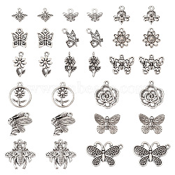 30Pcs 15 Style Tibetan Style Alloy Pendants, Insect Charms, Antique Silver, 10~25.5x9.5~29x1.5~13mm, Hole: 1.4~2mm, 2pcs/style(FIND-TA0002-88)