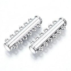 6-Strands Brass Slide Lock Clasps, 12-Hole, Magnetic, Tube, Platinum, 33.5x10.5x6.5mm, Hole: 1.4mm(KK-Q740-19P)