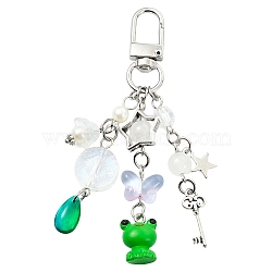 Glass & Resin & Alloy Pendant Decorations, with Alloy Swivel Snap Clasps, Frog, 95mm(HJEW-YW00408-03)