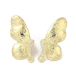 Brass Micro Pave Cubic Zirconia Studs Earrings Findings, Butterfly, Real 14K Gold Plated, 27x17mm, Hole: 1.6mm, Pin: 11x0.7mm(KK-K371-16G)