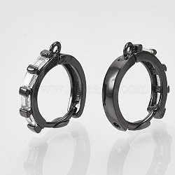 Electrophoresis Brass Huggie Hoop Earring Findings, with  Cubic Zirconia and Loop, Clear, Black, 15x15x3mm, Hole: 1mm, Pin: 0.7x1mm(ZIRC-Q022-032A)