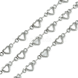 304 Stainless Steel Hollow Heart Link Chains, Unwelded, with Spool, Stainless Steel Color, 10x4.5x1.5mm, 4x2.5x0.5mm, about 32.81 Feet(10m)/Roll(CHS-K018-09P)