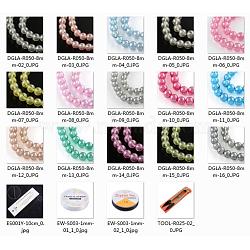 DIY Transparent Spray Painted Glass Round Beads Stretch Bracelets Making Kits, include Sharp Steel Scissors, Elastic Crystal Thread, Stainless Steel Beading Needles, Mixed Color, Beads: 8mm, Hole: 1.3~1.6mm, 525pcs/set(DIY-FH0001-026)