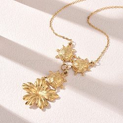 304 Stainless Steel Flower with 3 Ladybug Pendant Necklaces, Ion Plating(IP), Golden, 17.01 inch(43.2cm)(SA-CBA2C2A-03G)