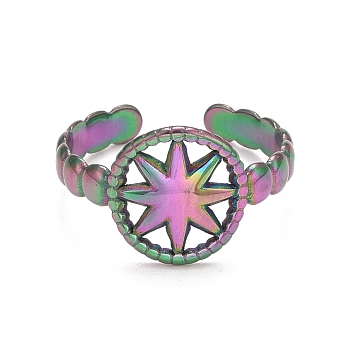 Rainbow Color Ion Plating (IP) 304 Stainless Steel Open Cuff Rings, Star, US Size 8 3/4(18.7mm), Tray: 12x11.5mm