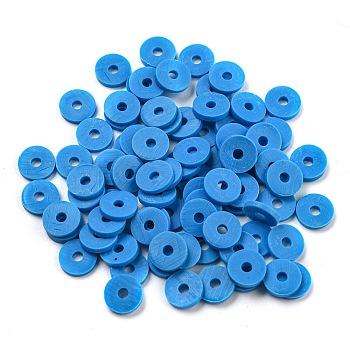 Handmade Polymer Clay Beads, for DIY Jewelry Crafts Supplies, Disc/Flat Round, Heishi Beads, Dodger Blue, 8x1mm, Hole: 1.5mm, about 10000pcs/bag