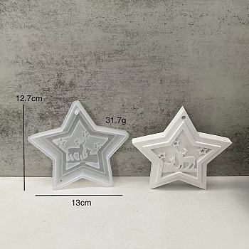 Christmas Theme DIY Pendants Decoration Silicone Mold, Epoxy Resin Craft Making, White, Star, 124x124x16.5mm, Hole: 3mm