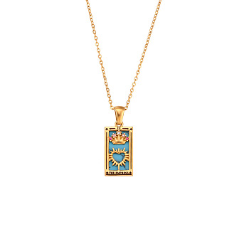 Rhinestone Tarot Card Pendant Necklace with Enamel, Golden Stainless Steel Jewelry for Women, The Empress III, 19.69 inch(50cm)