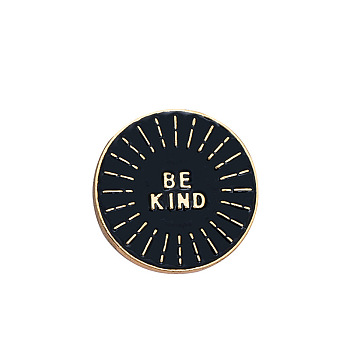Halloween Word Be Kind Enamel Pin, Golden Alloy Brooch for Backpack Clothes, Round Pattern, 25mm