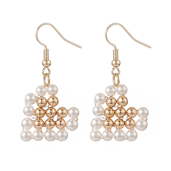 Natural Pearl Dangle Earrings, Golden Brass Wire Wrap Jewelry for Women, Heart Pattern, 40mm, Pin: 0.7mm