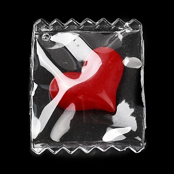 Transparent Resin Candy Bag Pendants, Heart Charms, FireBrick, 37.5x29x5mm, Hole: 1.8mm