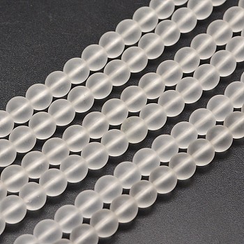 Frosted Synthetic Quartz Round Bead Strands, Clear, 6mm, Hole: 1mm, about 67pcs/strand, 15.7 inch
