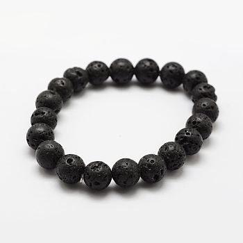 Natural Lava Rock Round Beads Stretch Bracelets, 2 inch(50mm), Beads: 10mm, 18pcs/strand