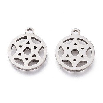 201 Stainless Steel Charms, Laser Cut, Ring with Star of David, Stainless Steel Color, 12x10x1mm, Hole: 1.2mm