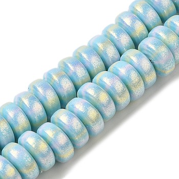 Handmade Polymer Clay Beads Strands, with Glitter Powder, Rondelle, Light Blue, 7~7.5x3~3.5mm, Hole: 1.6mm, about 116~118pcs/strand, 15.55~15.94''(39.5~40.5cm)