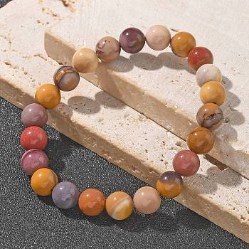 Natural Mookaite Beaded Stretch Bracelets, Round, 2-1/8 inch(55mm), Bead: 8~9mm