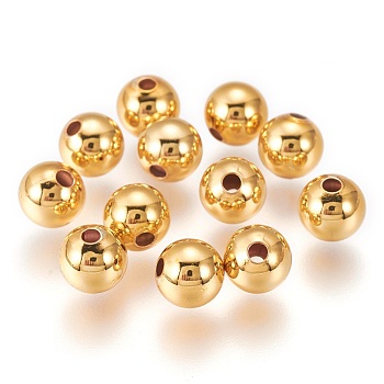 Brass Beads, Long-Lasting Plated, Round, Golden, 6x4.5mm, Hole: 1.5mm