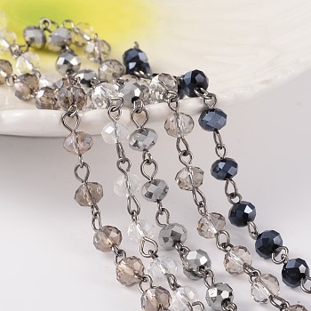 Handmade Glass Beaded Chains for Necklaces Bracelets Making, with Gunmetal Tone Brass Eye Pin, Unwelded, Colorful, 39.3 inch, about 1m/strand, 5strands/set
