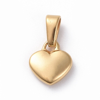 304 Stainless Steel charms, Puffed Heart, Golden, 10x9x3mm, Hole: 6x2.5mm