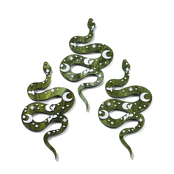 Western Style Acrylic Big Pendants, Snake with Moon, White, 69x38x2mm, Hole: 1.6mm