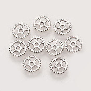 Tibetan Style Alloy Steampunk Charms, Gear, Cadmium Free & Lead Free, Antique Silver, 8x1mm, Hole: 1.5mm, about 5000pcs/1000g
