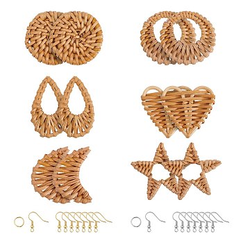 DIY Reed Cane/Rattan Straw Earring Making Kits, with Brass Earring Hooks, Iron Open Jump Rings, Mixed Color