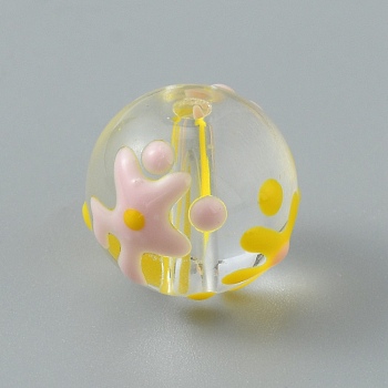 Handmade Lampwork Beads, Round, Star Pattern, 12x11mm, Hole: 1.6mm