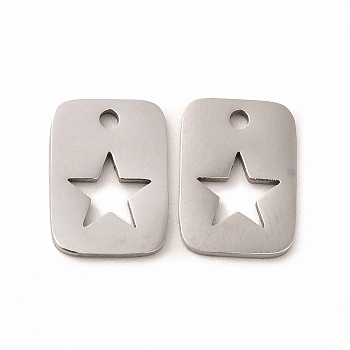 201 Stainless Steel Charms, Rectangle with Hollow Out Star, Stainless Steel Color, 12.5x9x1mm, Hole: 0.5mm