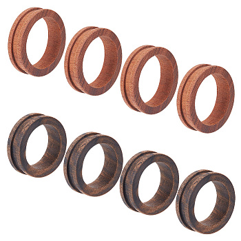 8Pcs 2 Style Wood Grooved Finger Ring Settings, Ring Core Blank, for Inlay Ring Jewelry Making, Mixed Color, Inner Diameter: 15.3~19.4mm, Groove: 2.7~2.9mm, 4Pcs/style
