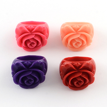 Synthetical Coral Flower Rings, Mixed Color, 18mm