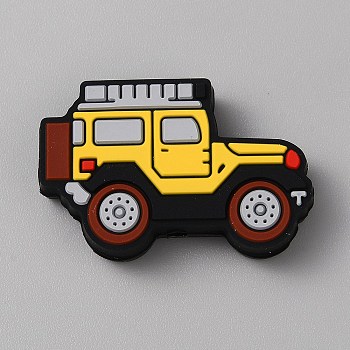Food Grade Eco-Friendly Silicone Beads, Car, Yellow, 20.5x31x7mm, Hole: 3mm