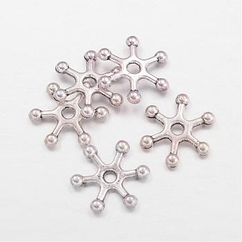 Tibetan Style Alloy Snowflake Beads, Cadmium Free & Nickel Free & Lead Free, Antique Silver, 16x14x3mm, Hole: 2mm