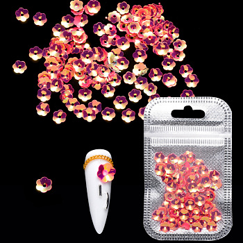 Shining Nail Art Glitter, Manicure Sequins, DIY Sparkly Paillette Tips Nail, Flower, Red, 6.5x6x1.5mm, Hole: 1.4mm, about 2g/bag