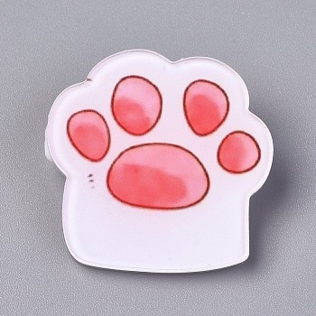Acrylic Badges Brooch Pins, Cute Lapel Pin, for Clothing Bags Jackets Accessory DIY Crafts, Claw Prints, Salmon, 31.5x32x8.5mm, Pin: 0.8mm