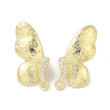 Brass Micro Pave Cubic Zirconia Studs Earrings Findings, Butterfly, Real 14K Gold Plated, 27x17mm, Hole: 1.6mm, Pin: 11x0.7mm