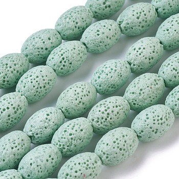 Natural Lava Rock Beads Strands, Dyed, Oval, Medium Turquoise, 12x8.5~9mm, Hole: 1.6mm, about 32~33pcs/strand, 15.5~15.7 inch(39.5~40cm)