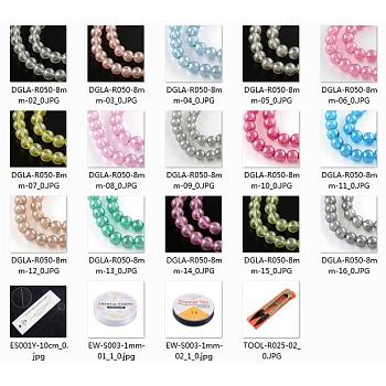 DIY Transparent Spray Painted Glass Round Beads Stretch Bracelets Making Kits, include Sharp Steel Scissors, Elastic Crystal Thread, Stainless Steel Beading Needles, Mixed Color, Beads: 8mm, Hole: 1.3~1.6mm, 525pcs/set