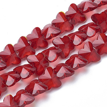 Transparent Glass Beads, Faceted, Butterfly, Dark Red, 12x14.5x7.5mm, Hole: 1mm