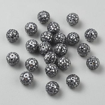 Opaque Acryllic Beads, Round, with Glass Cabochons, Gray, 16x14.5mm, Hole: 1.8mm