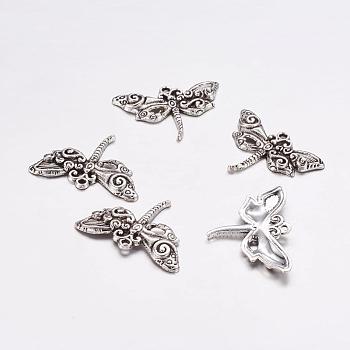 Tibetan Style Alloy Dragonfly Pendants, Cadmium Free & Lead Free, Antique Silver, 20.5x28.5x3.5mm, Hole: 1.5mm