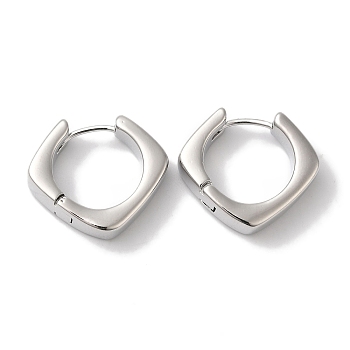 Rhombus Brass Hoop Earrings for Women, Real Platinum Plated, 17.5x4.5mm