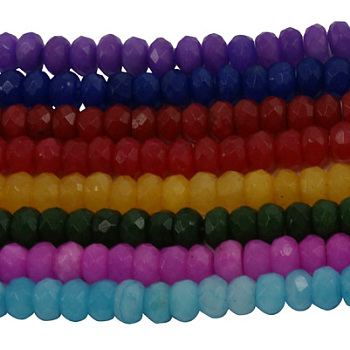Natural White Jade Gemstone Beads Strands, Dyed, Faceted, Rondelle, Mixed Color, 6x4mm, Hole: 1mm, about 92~100pcs/strand, 15 inch