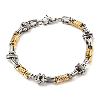 Two Tone 304 Stainless Steel Column & Oval Link Chain Bracelet, Golden & Stainless Steel Color, 8-5/8 inch(22cm), Wide: 10mm