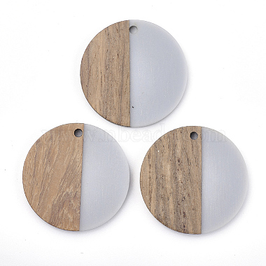 Light Steel Blue Flat Round Resin+Wood Pendants