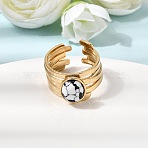 304 Stainless Steel Open Cuff Rings for Women, Round, with Synthetic Turquoise, Golden, 9mm, Inner Diameter: 18mm(RJEW-K258-17A-G)
