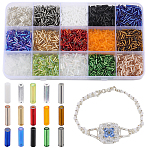 15 Style Glass Round Bugle Beads, Mixed Style, Mixed Color, 6~8x1.8mm, Hole: 0.6mm(SEED-SC0001-41)