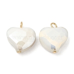 Imitation Jade Glass Pendants, with Golden Brass Loops, Heart Charms, Snow, 18x17x6.5~7mm, Hole: 2~2.5mm(KK-Q777-01G-02)