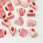 Triangle Cake Resin Decoden Cabochons, Imitation Food, Pink, 16~17x14~15x13~13.5mm(CRES-R183-23A)