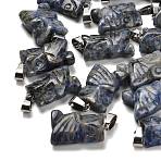 Natural Blue Spot Jasper Pendants, with 201 Stainless Steel Finding, Owl, 24~25x14.5~16x7mm, Hole: 4x7.5mm(G-B127-09P-09)