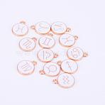 Alloy Enamel Pendants, Flat Round with Twelve Constellation, Light Gold, White, 15x12x2mm, Hole: 1.5mm, 12pcs/bag(ENAM-WH0047-50G-A)
